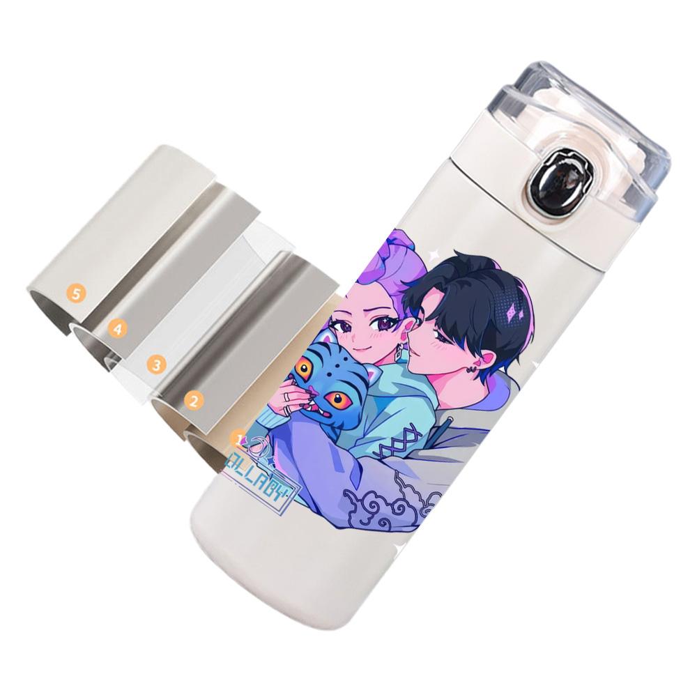 New Anime K-Pop Demon Hunters Printed 400Ml Water Bottle Thermos Cup Portable Stainless Steel Leak Proof Camping Water Cup Kid Gifts