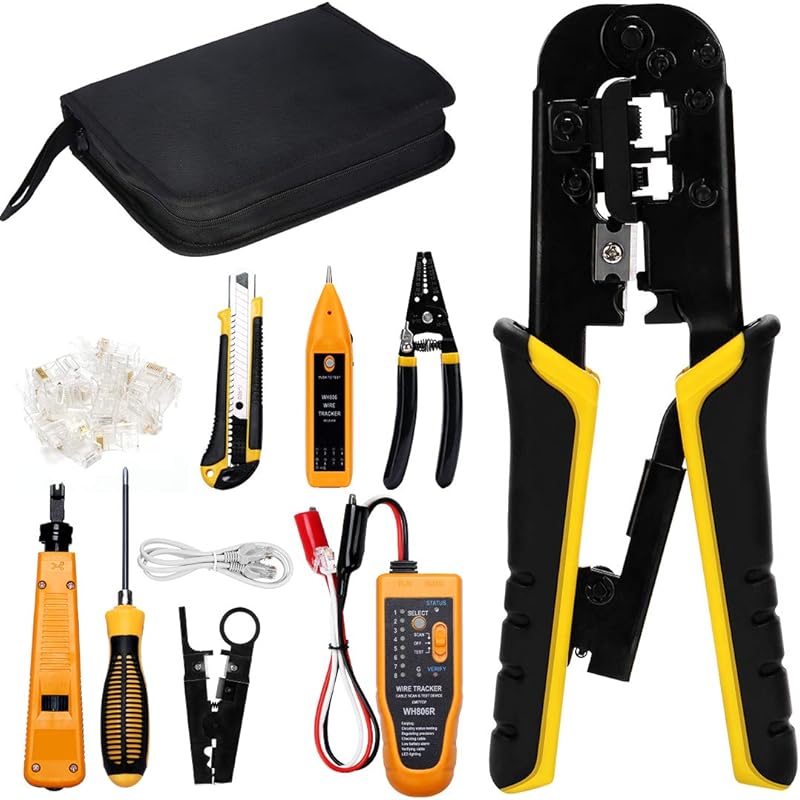 RJ45 Crimping Tool Network Tool Kit for Cat5 Cat5e Cat6, 10 In 1 Portable Ethernet Cable Crimper Kit for Rj45/Rj11/Rj12, 8p8c Ethernet Tool Kit Cat5