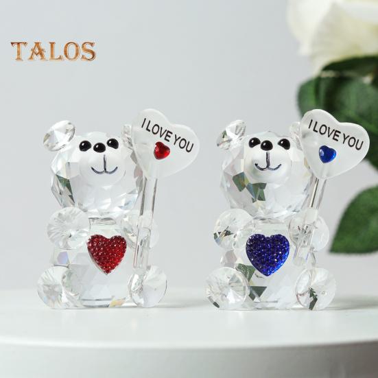 Figura de oso transparente, regalo de San Valentín, adorno de oso de cristal sintético con texto "Te amo", estatua de oso coleccionable de mesa para regalo de boda, fiesta de cumpleaños