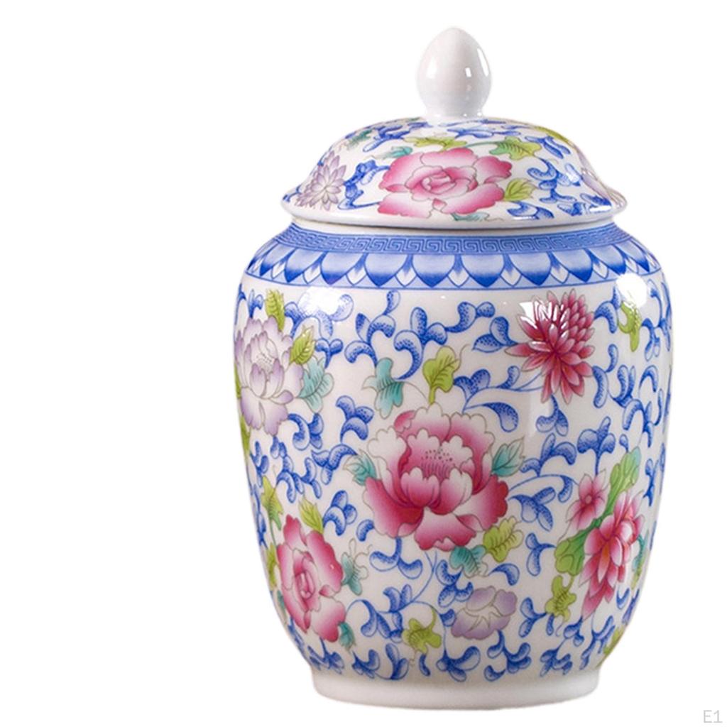 Chinese Porcelain Flowers Tea Flower Pattern Ceramic Chinoiserie Colorful Ginger Jar for Home Accent