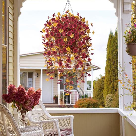 Konstgjord Hängande Violett Dekoration Realistisk UV-beständig Falsk Blomranka Inomhus Utomhus Trädgård Veranda Uteplats Hängande Fuskblommor Rattan Dekor