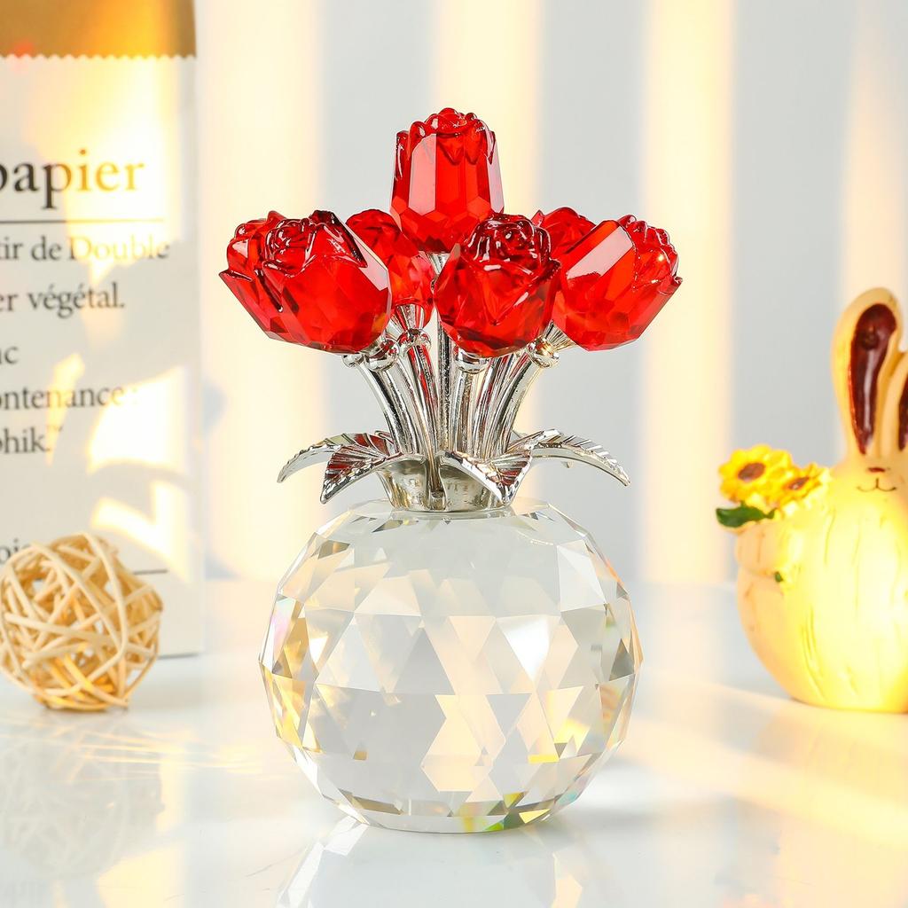 Eight Colors of Seven Rose Crystal Statues, As Wedding Decoration, Graduation Birthday Parties, Family Valentine's Day Gifts