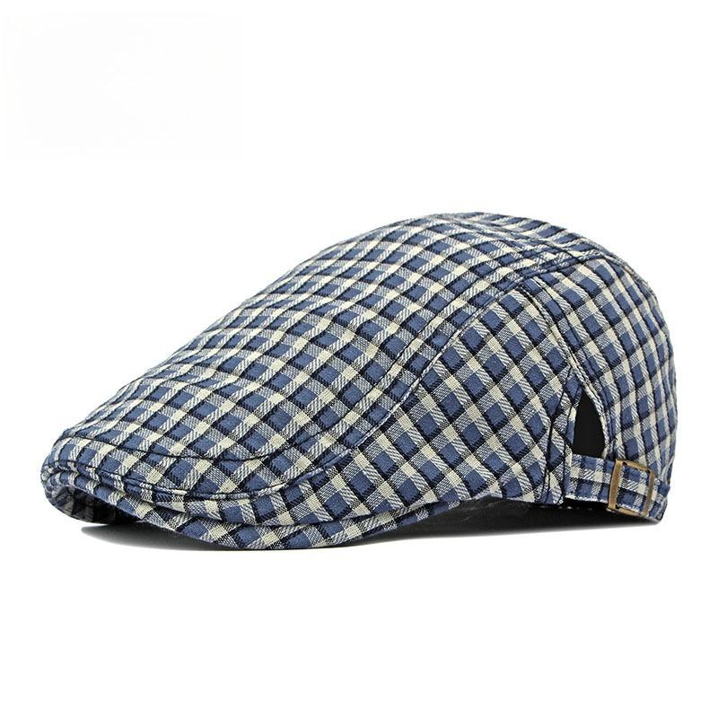 Unisex Plaid Flat Cap Japanese Retro Lightweight Breathable Ivy Cap British Style Gatsby Cabbie Hat Spring Summer Adjustable