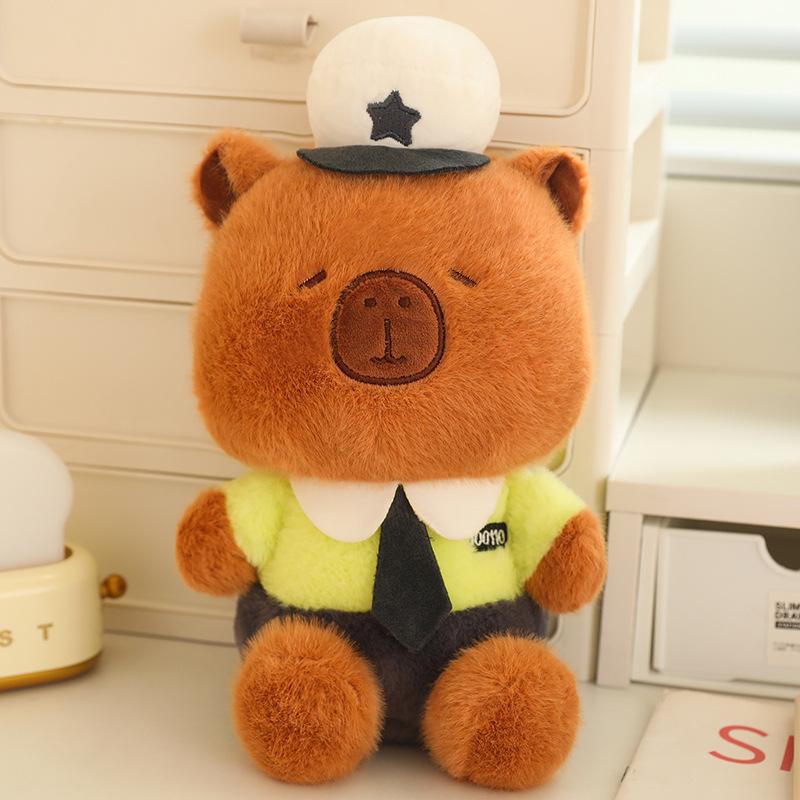Cute police capybara doll plush toy capybara turned into bee doll children's company soothing doll