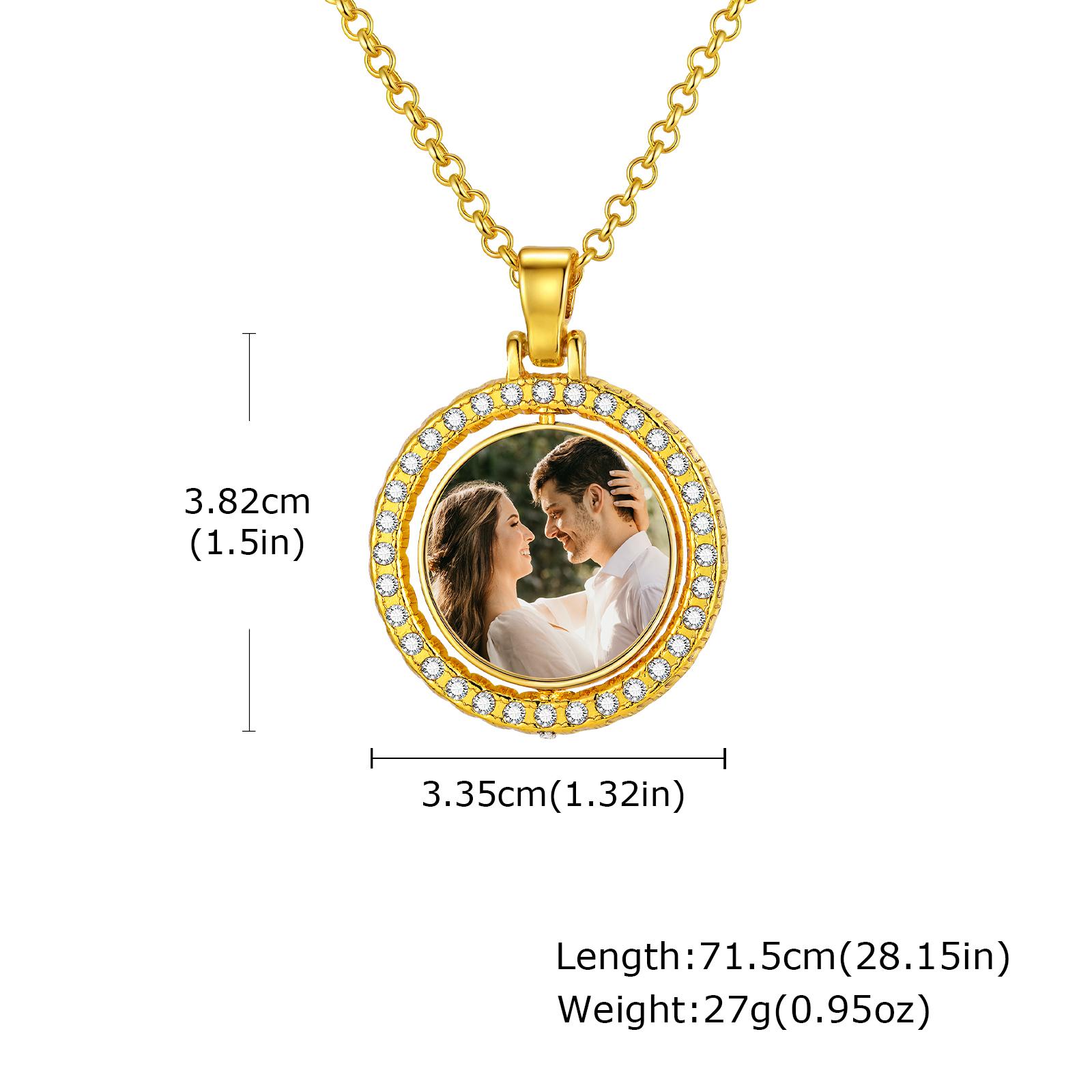 

Rotating Double-Sided Customized Photo Round Pendant Necklace, Personalized Jewelry Custom Family Anniversary Gift gold color