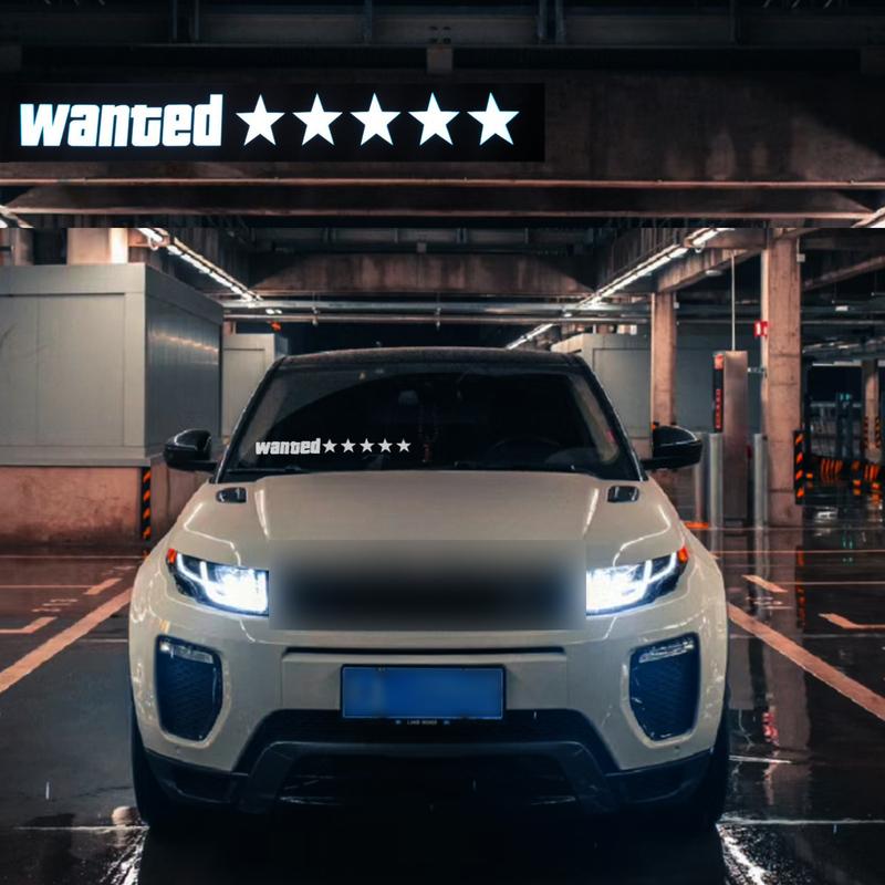 Wanted 5 Star Car Windshield Glow Panel Electric Marker Lamp Blue LED Decoration Light Sticker Flashing Lights