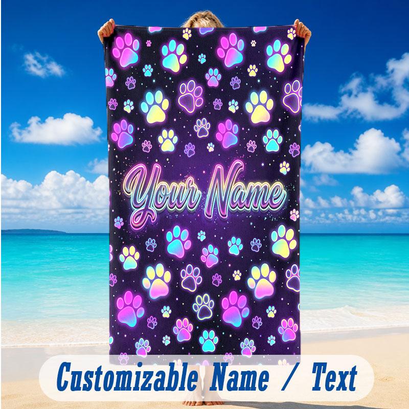 Dog Theme Beach Towel Personalized Custom Name & Text Soft Quick Dry Beach Towel for Swimming Travel