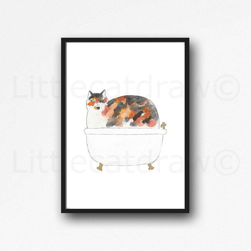 Cat Print Bath Time Cat Canvas Painting Print Wall Art Bathroom Decor Bathtub Bath Tub Wall Art Print Cat Lover Gift Unframed