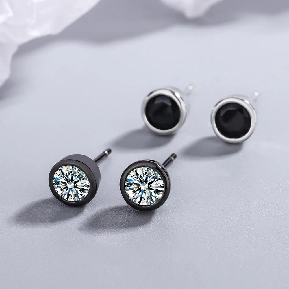 Real 925 Sterling Silver Zircon Round Crystal Stud Earrings For Women Elegant Wedding Party Jewelry Pendientes Luxury Gift