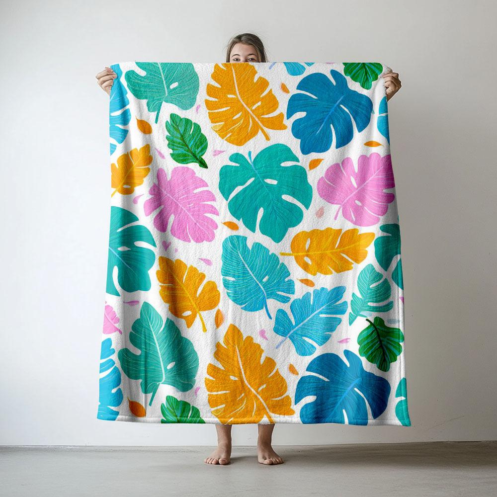 

1pc tropical leaf print blanket polyester fabric machine washable suitable for bedroom and living room decoration 75x100cm