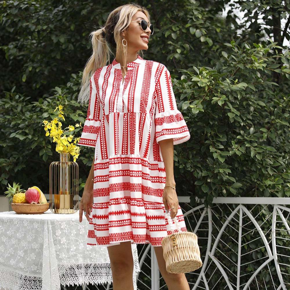Women's Clothing Popular European Summer Striped Loose Five-quarter Sleeve Dress