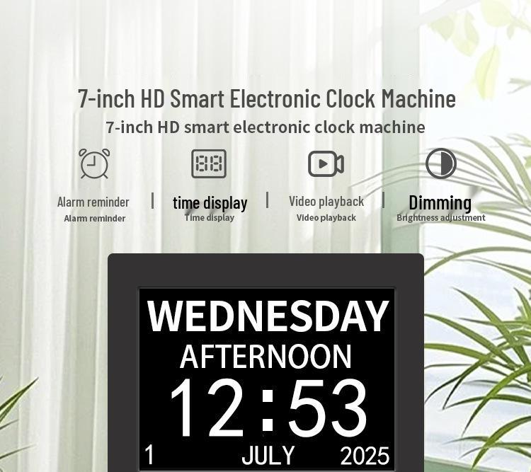 7-Inch Digital Clock with Large Font, Calendar, Alarm, Medication Reminder, Multilingual Settings