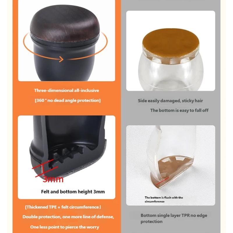 8Pack Silicone Chair Leg Round Pad For Hardwood Floor Nonslip Covers Furniture Leg Sliders Cap Reduce Noise