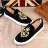 2025 New Men Tide Leather Casual Shoes Fashion Luxury Embroidery Twinkling Rhinestone Flat Shoes Leisure Sneakers Loafers