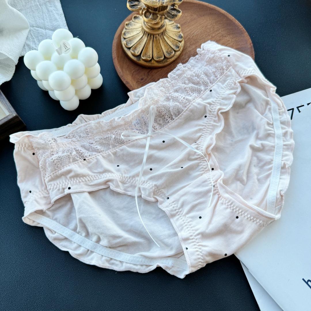 

Жіночі весняно-літні милі бавовняні трусики в горошок із сексуальним мереживом по краю L рожевий