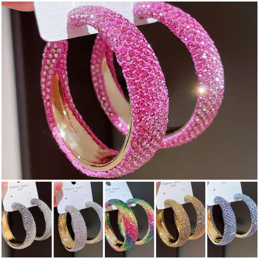 Exaggerate Shiny Rhinestones Big Hoop Earrings Geometric Round Unique Crystal Earrings Jewelry Accessories Jewelry Gifts