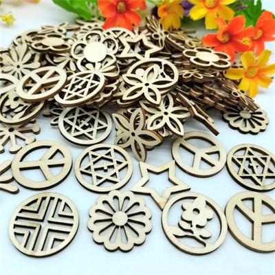 20pcs Wood Cut Embellishment Hollow Out Wooden Flower Shape Wood Discs Unfinished Wood Cutout For Arts Crafts Decorations