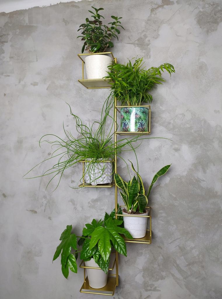 Glam Jungle 3 Metal Wall Planter Vertical Holder for 5 Pots Gold Cascading Plant Shelf