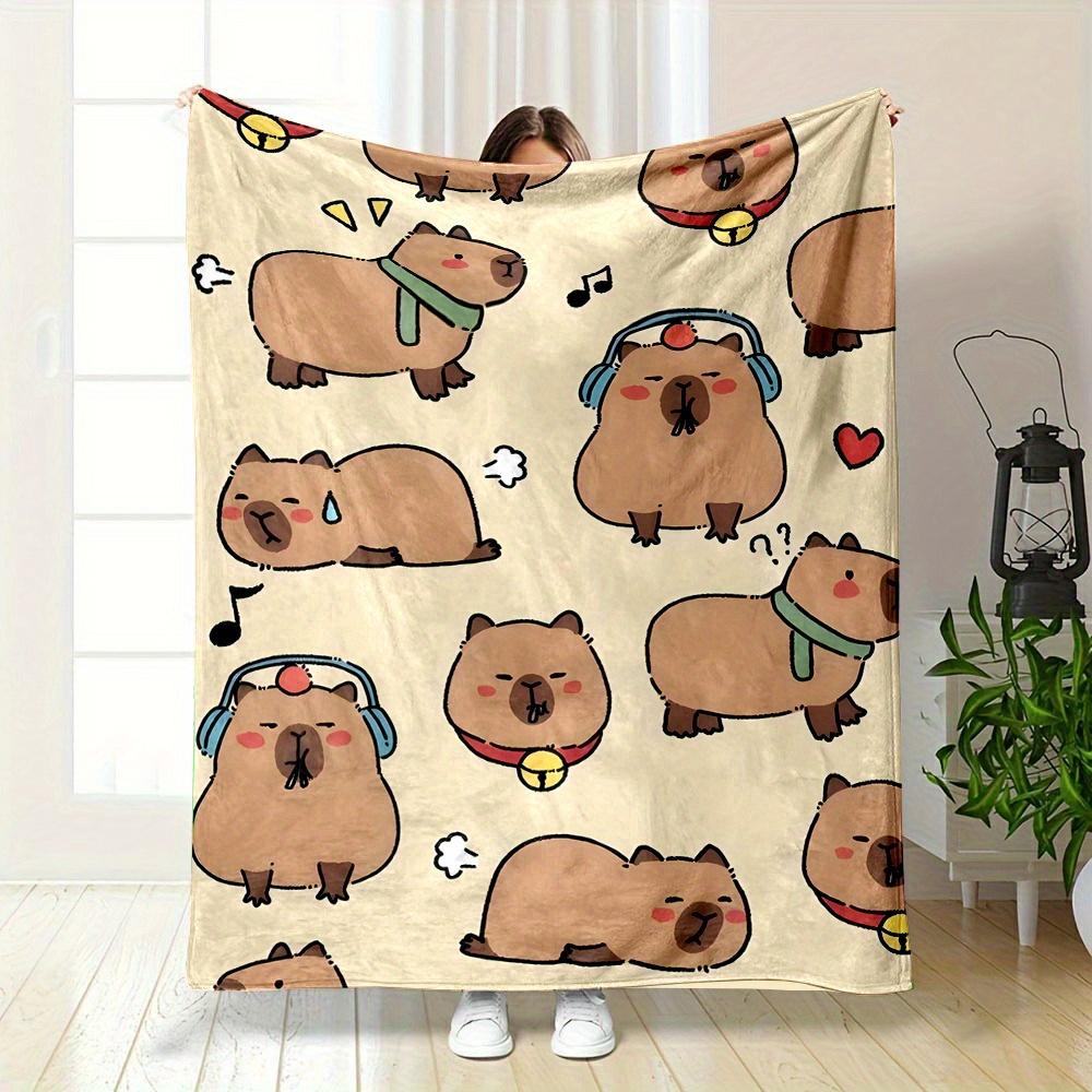 

100% Polyester Flannel Throw Blanket, Contemporary Cartoon Capybara Design, Reversible All-Season Digital Print Non-Woven Fabric 70x100cm