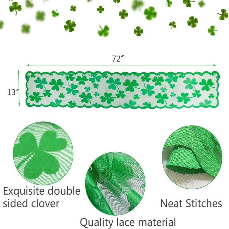 St. Patrick's Day Table Runner Tablecloth Irish Clover Embroidered Tablecloth Topper Dresser Scarf