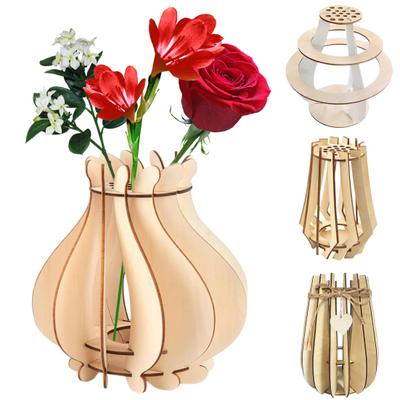 Holzpuzzle Blumenvase mit Stielhalter Schwerlast DIY Baustein Blume