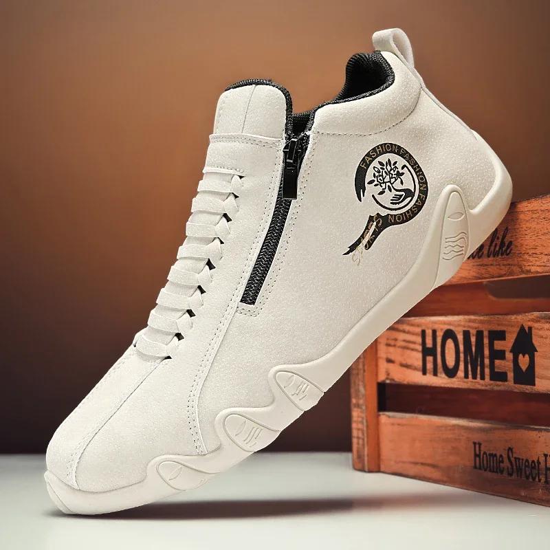 2025 Men's Casual Shoes Side Zipper Short Boots Versatile Flat Bottom