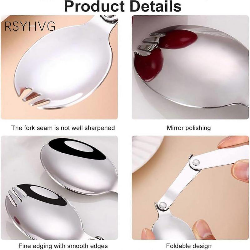 Portable Compact Folding Cutlery, Stainless Steel Folding Spoon, Suitable for Outdoor Camping Hiking Cutlery (3 Pack)