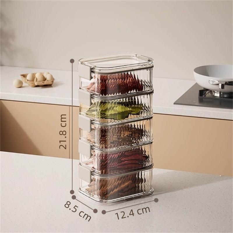 Space Efficient Spice Organiser Leakproof Stackable Container Transparent Kitchen Storage Box For Herbs Seasonings Salt