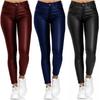 Women Ladies Stretch Slim Leather Trousers Skinny Solid Tapered Bottom Pants Casual