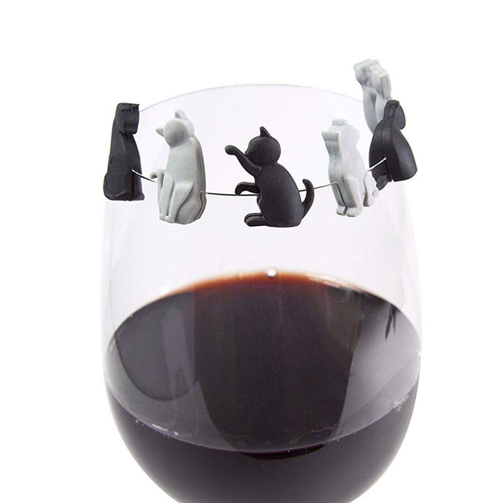 

Bar Accessories Cat Shaped Cup Identifier Wine Glass Charm Tea Bag Holder Sign Mark Tag Label 6pcs