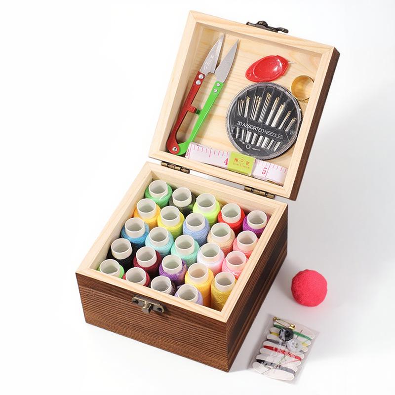 Solid Wood Portable Sewing Kit: Needle & Thread Storage for Home & Dorm