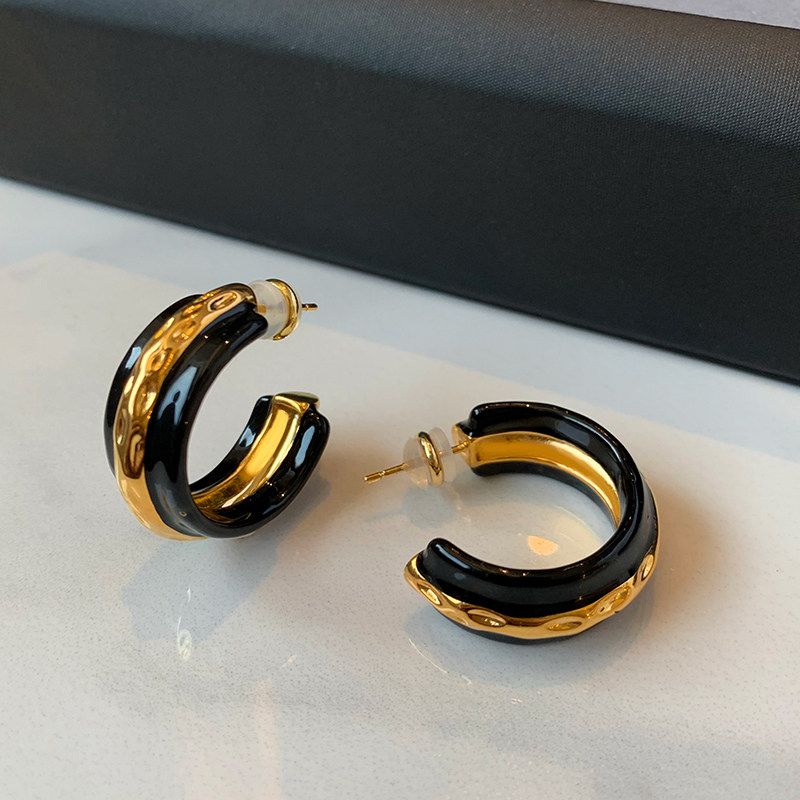 Drip Glazed Black Gold Female Special-Interest Design Unique Enamel Black