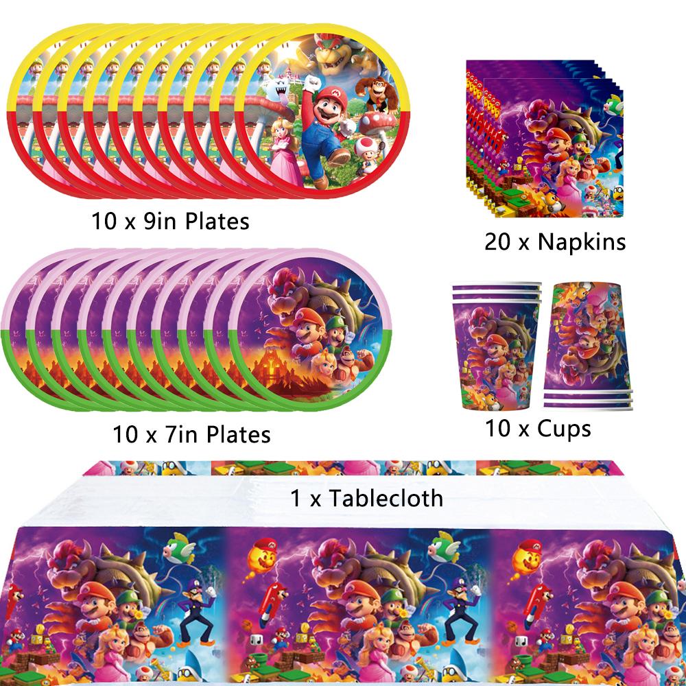 51dílná sada nádobí Super Mario Obsahuje banner Stolní ubrus Balónky Dortové dekorace