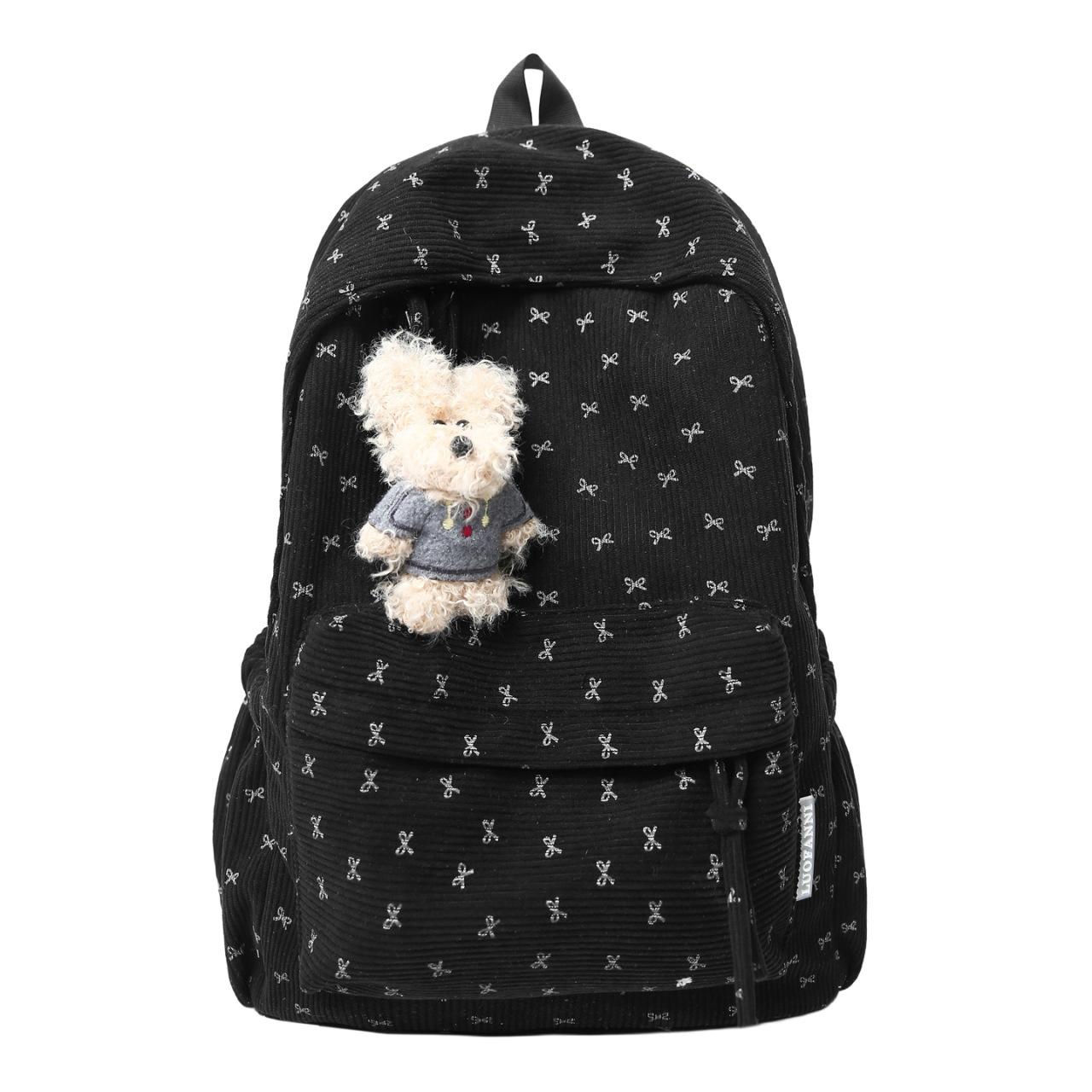 

Cross Border New Large Capacity Commuter Shoulder Bag Fashi Texture Versatile Backpack Bow Design Simple Casual School Bag чёрный