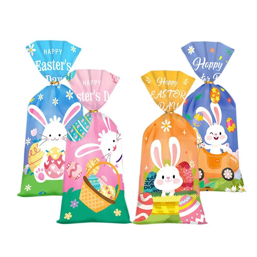 50PCS Drawstring Easter Candy Bags Snack Decoration Easter Eggs Easter Gift Bag Rabbit Ears Party Supplies Cookies Snack Packing