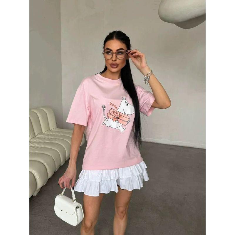 New Printed T-shirt Top Western Style New Fashion Street Casual Loose round Neck Print T-shirt