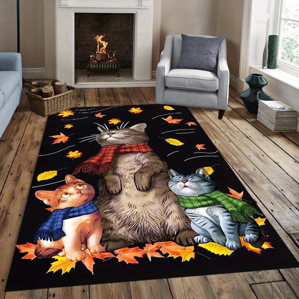 1pc Polyester Cat Themed Square Carpet Chair Mat, , Celebratory Feline Design, Ideal for Living Room or Bedroom Warmth