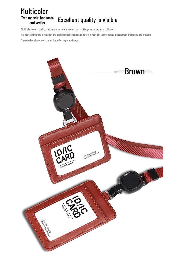 Genuine Leather ID Card Holder, Vertical & Horizontal Use, Suitable for Employee Badges, Name Badges, Conference, Campus, and Bus Cards