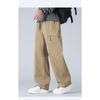 Men Cargo Drawstring Casual Pants Loose Wide Leg Elastic Waist Lightweight Outdoor Street Trousers