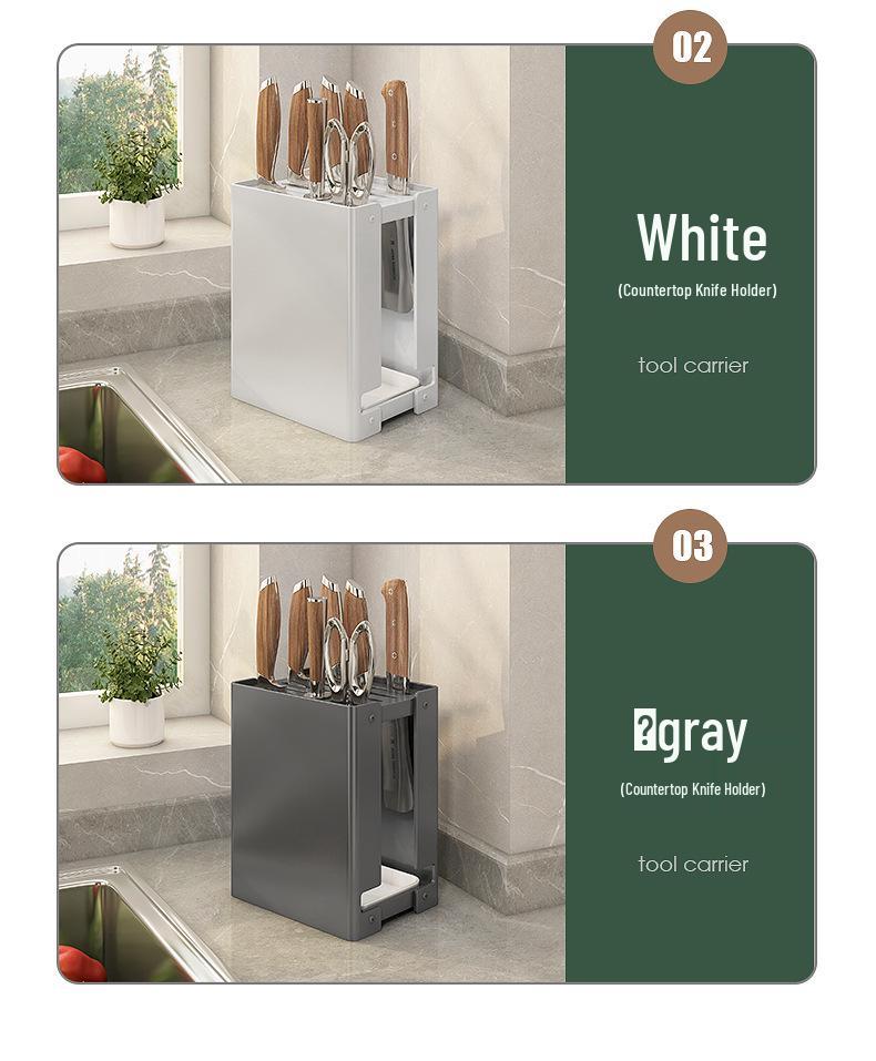 Wall-Mounted Kitchen Knife & Fork Holder: Integrated Countertop Knife Storage Rack & Block