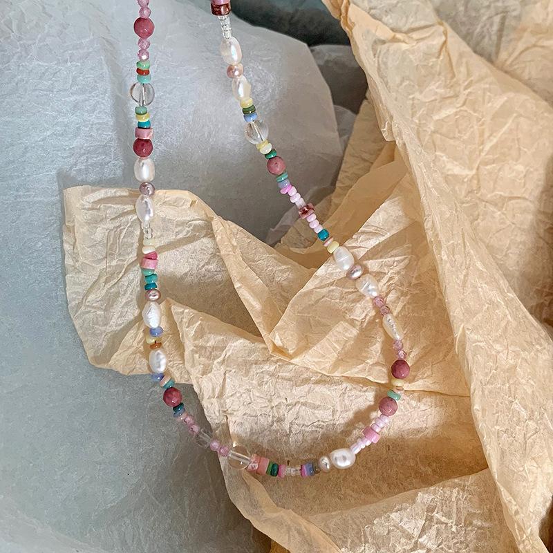 Meier Summer dopamine niche light luxury retro necklace beaded super fairy clavicle chain necklace