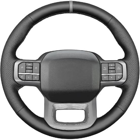 Black Genuine Leather Carbon Fiber Steering Wheel Cover for Ford F-150 2021-2026 /Ford F-250 F-350 F-450 F-55- F600 2023 20242025 2026 /Ford