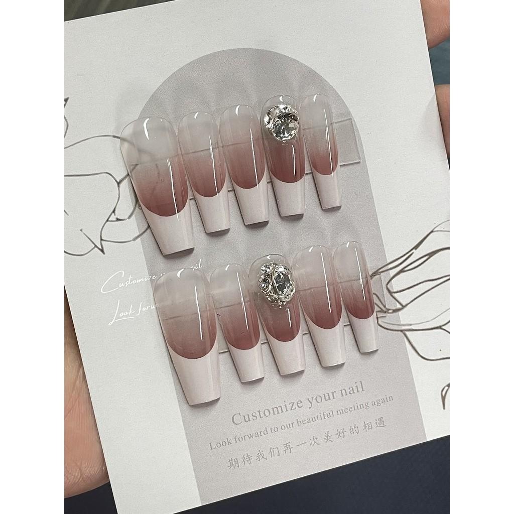 Artificial Nail French blush gradient diamond Phototherapy Nails Fake Nails Reusable and Removable Nails
