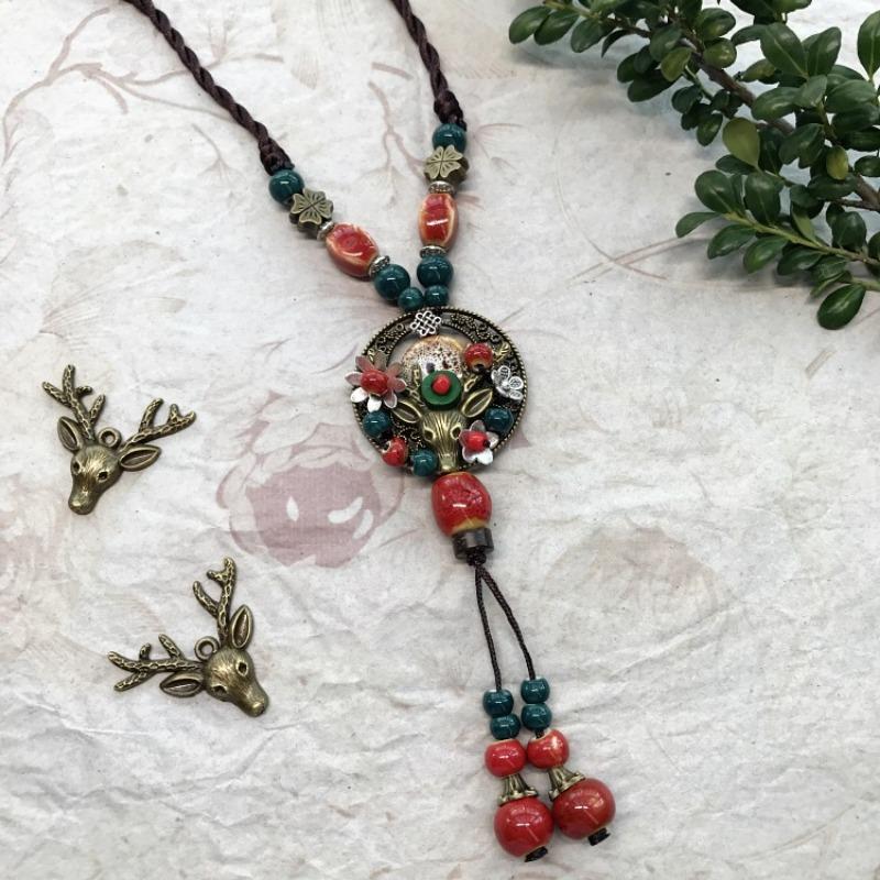 New Forest handmade ceramic necklace, women's retro versatile sweater chain simple long accessories pendant