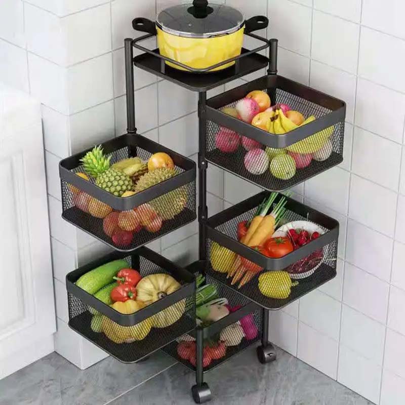 Küchen-Gemüseregal, mehrschichtig, bodenstehend, quadratisch, drehbar, Lebensmittelaufbewahrung, Regal, Korb, Obst, Abfluss, Spüle mit Rad, Küche, Badezimmer, Organizer