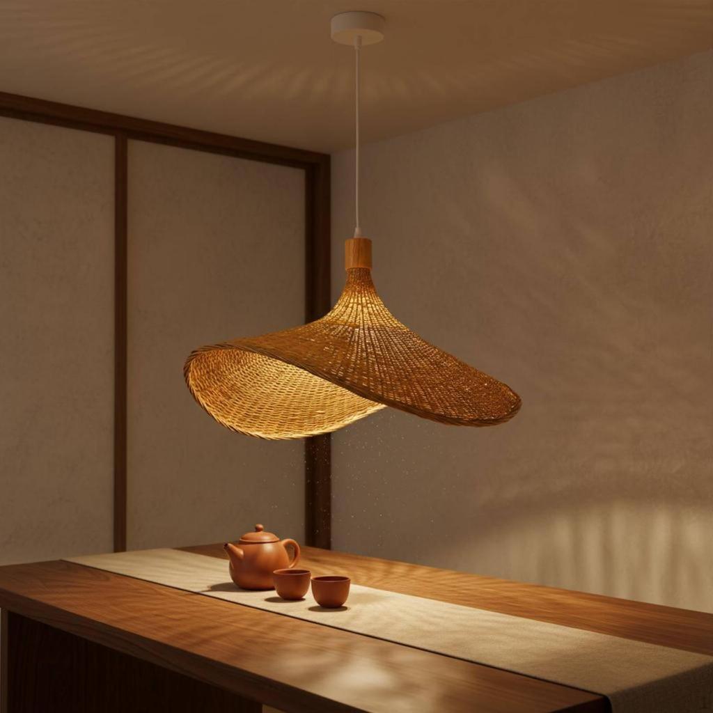 Woven Bamboo Pendant Light Handmade Straw Hat Ceiling Vintage Design Lamp for