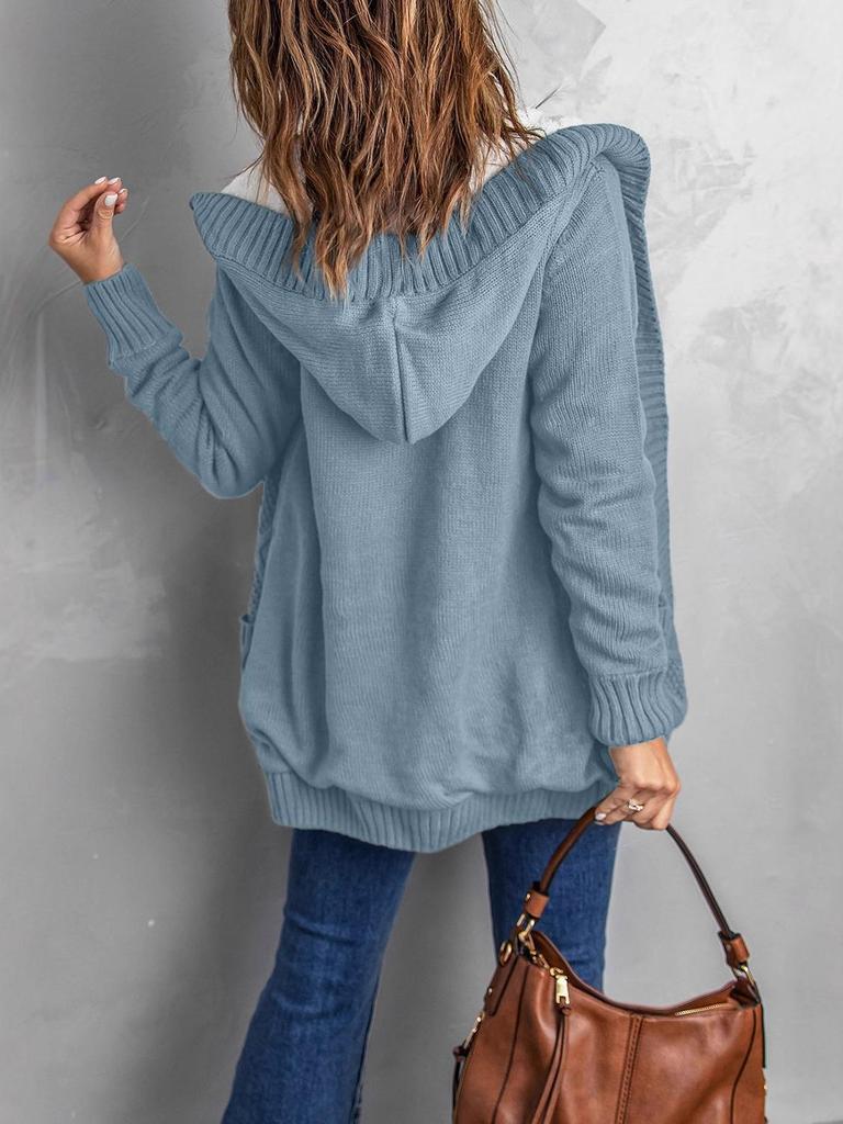 European American Winter Women's Solid Knit Cardigan: Casual Versatile Single-Breasted Multi-Button Warm Jacket