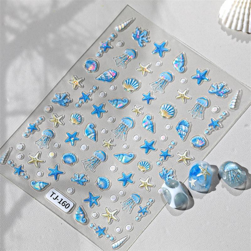 1 Foaie Autocolante Ocean pentru Artă pe Unghii Vară Stea de Mare Meduză Scoică Decal pentru Unghii Decorațiune În Relief Materiale Artă pe Unghii Manichiură Salon
