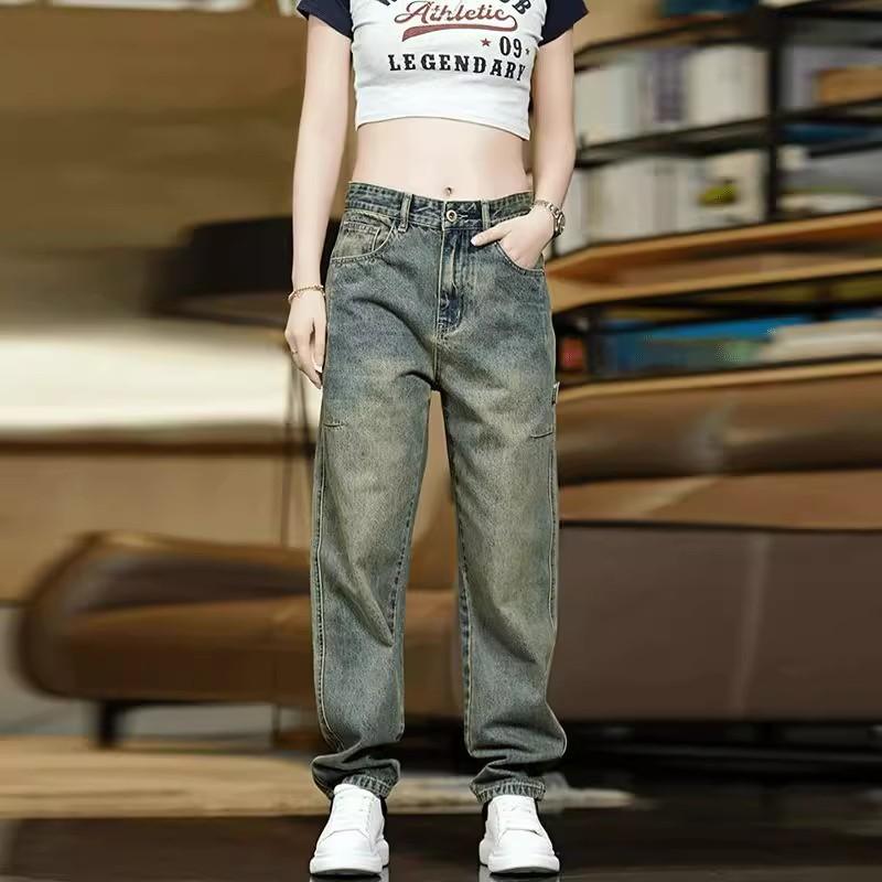 JYL Men s Jeans High Street Washed Drapey Autumn High Waist Wide Leg Denim 34