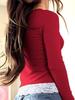2025 Versatile V-neck Button Ribbed Lace Patchwork Long Sleeve Women's Top